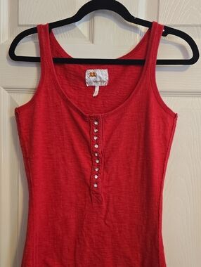 Twill Twenty Two Red Rhinestone Button Front Scoop Tank